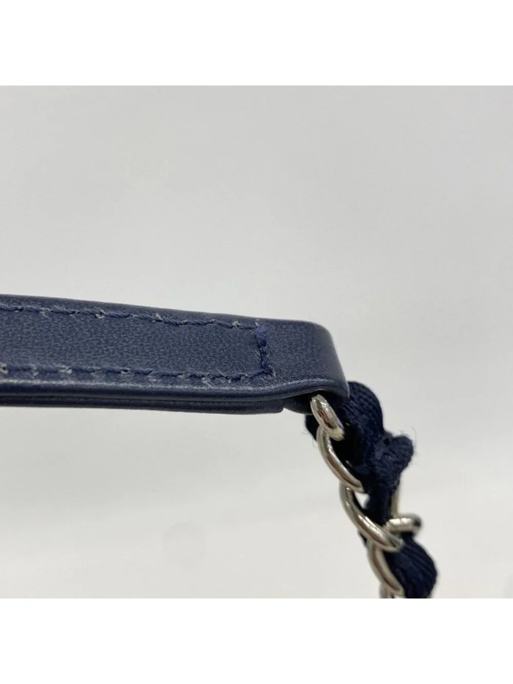 Chanel Chain Tote Deauville Straw Ivory Navy Silver